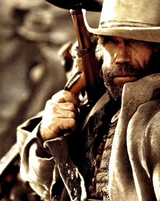 Image similar to film still close up shot of ron perlman in the movie a fistful of dollars. photographic, photography