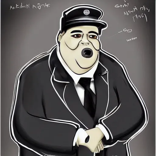 Image similar to concept art of barack obama as a morbidly obese train conductor, highly detailed, highly intricate, smooth,