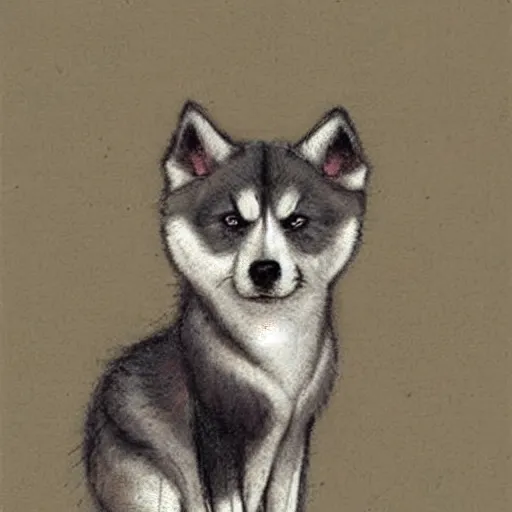 Image similar to ( ( ( ( ( 1 9 5 0 s cute chibi husky dog. muted colors. ) ) ) ) ) by jean - baptiste monge!!!!!!!!!!!!!!!!!!!!!!!!!!!