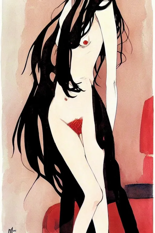 Prompt: beautiful portrait of Makise Kurisu by Milo manara and David downton