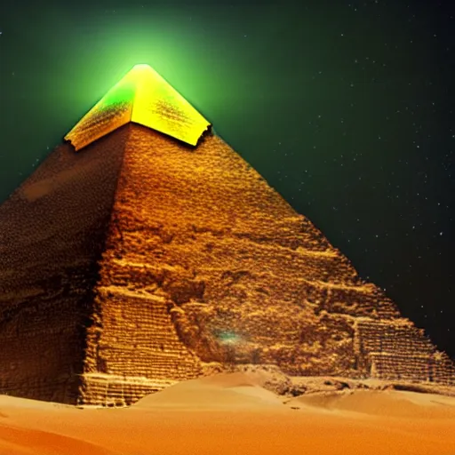 Image similar to a green beam of light coming out of the great pyramid of giza, illustration, digital art, matte painting, trending on artstation