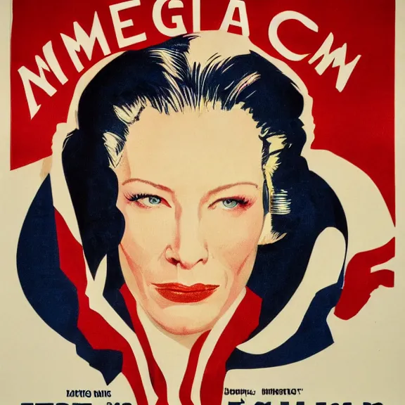 Image similar to american propaganda poster with cate blanchett , Ultra Detailed,