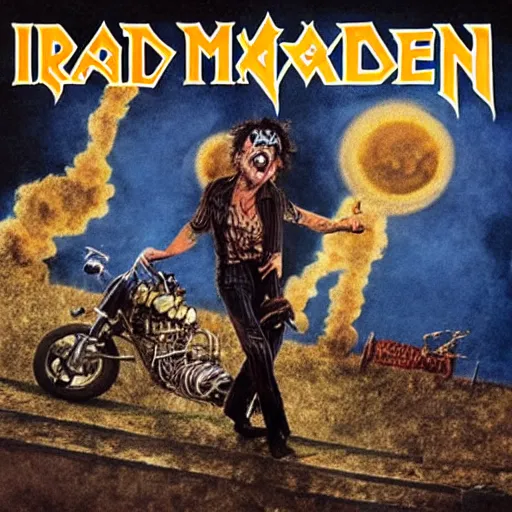 Image similar to Tom Waits as Eddie on an Iron Maiden album cover