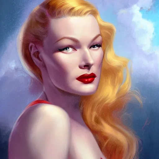 Image similar to a portrait of veronica lake by charlie bowater and anna dittmann and gil elvgren.