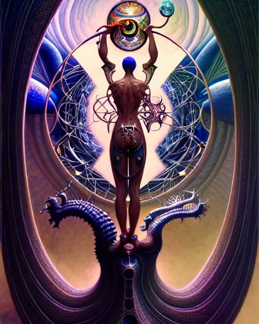 Image similar to the world, tarot card, fantasy drawing made of fractals, ultra realistic, wide angle, intricate details, the fifth element artifacts, highly detailed by peter mohrbacher, hajime sorayama, wayne barlowe, boris vallejo, aaron horkey, gaston bussiere, craig mullins