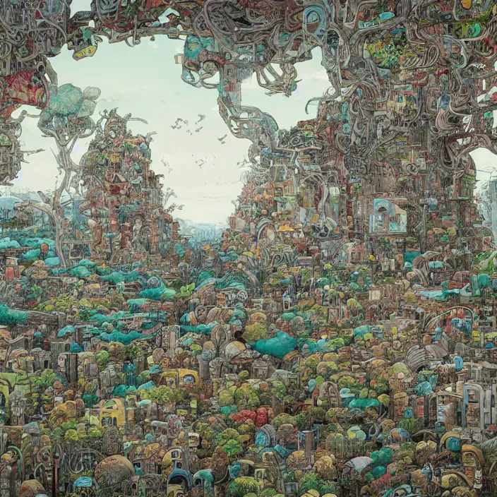 Image similar to a building in a landscape, by james jean