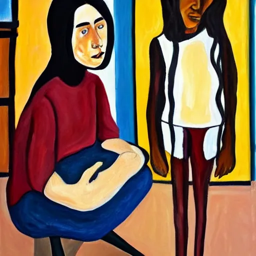 Image similar to a painting in the style of alice neel.