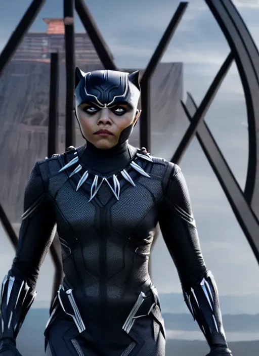 Image similar to film still of chloe grace moretz as black panther, 4 k