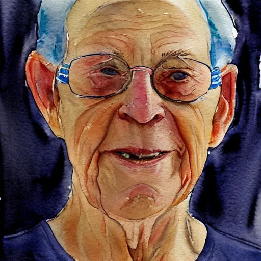 Prompt: Portrait of an elderly YMCA swimmer. Watercolor