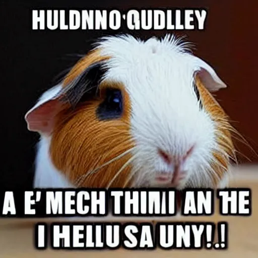 Image similar to a meme image of a guinea pig with text saying hello i'm a guinea pig