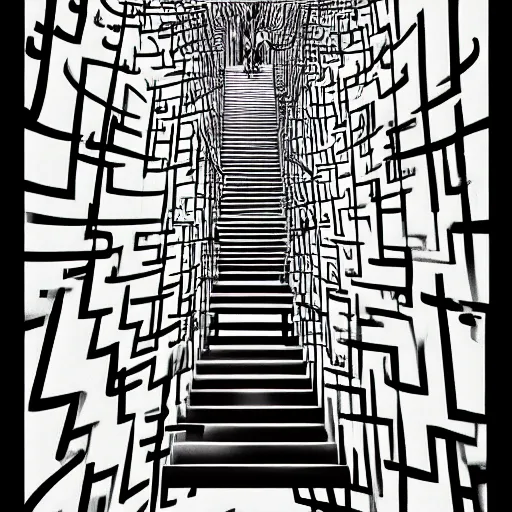 Image similar to a huge bright maze of many doorways and lots of stairs, artstation, Junji Ito, epic composition