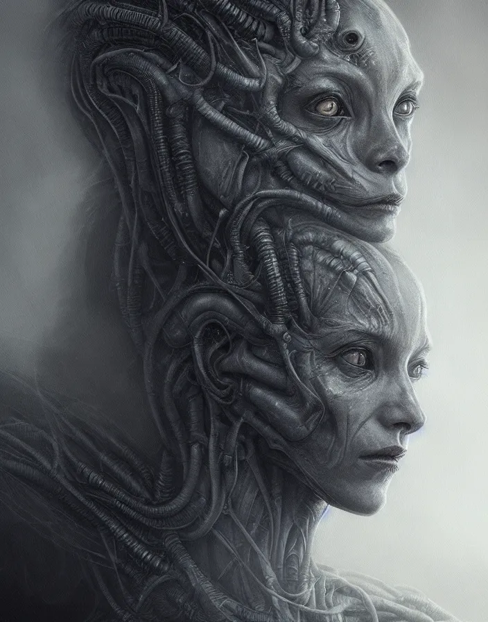 Image similar to Alien grey portrait, atmospheric lighting, painted, intricate, ultra detailed by Leesha Hannigan, Thierry Doizon, Kai Carpenter, well composed, best on artstation, cgsociety, epic, stunning, gorgeous, intricate detail, wow, masterpiece