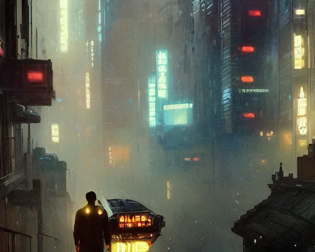Image similar to 2 0 1 8 blade runner movie still man look at the cityscape from roof perfect face fine realistic face pretty face neon puffy jacket blue futuristic sci - fi elegant by denis villeneuve tom anders zorn hans dragan bibin thoma greg rutkowski ismail inceoglu illustrated sand storm alphonse mucha
