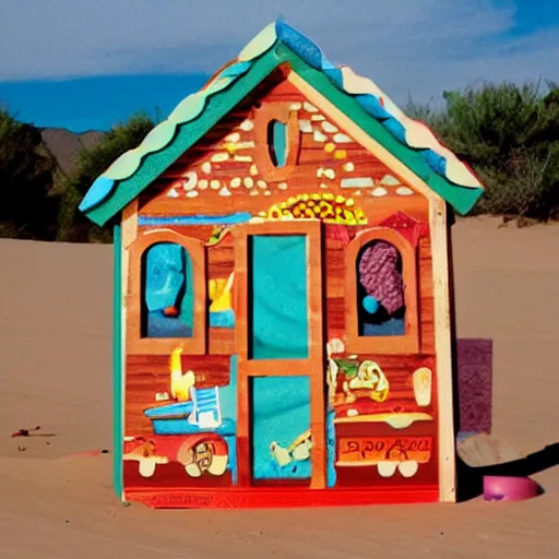 Image similar to baby toy house in the dessert, big scale