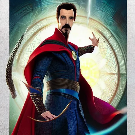 Image similar to “borat as dr strange, poster, highly detailed, dynamic poster, marvel, sci-fi, super heroes, concept art”