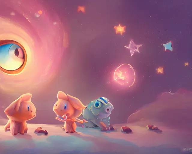 Image similar to 3D Fantasy Cute and adorable space piglet princess, huge adorable eyes, bright stars, Smooth 3D Illustration, soft render, Servando Lupini, Daniil Kudriavtsev, handpaint texture, Blender, 3DCoat