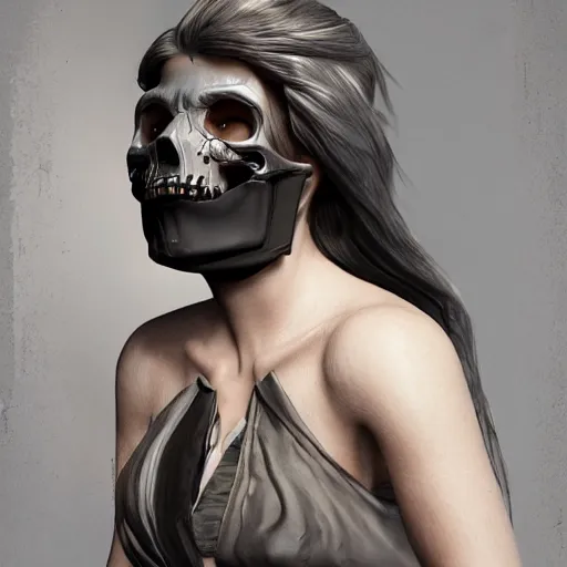 Image similar to epic portrait an woman with a skull face, wet flowing hair, shiny skin, illustration, unreal engine 5, 8 k, made by j. c. leyendecker