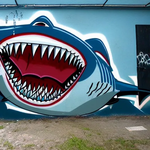 Prompt: a shark looking angry, graffiti on a wall, highly detailed, high quality