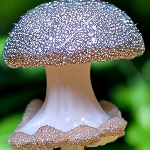 Prompt: a mushroom made of diamond crystals, sharp, Ridgid, shiny, sparkly, high detail