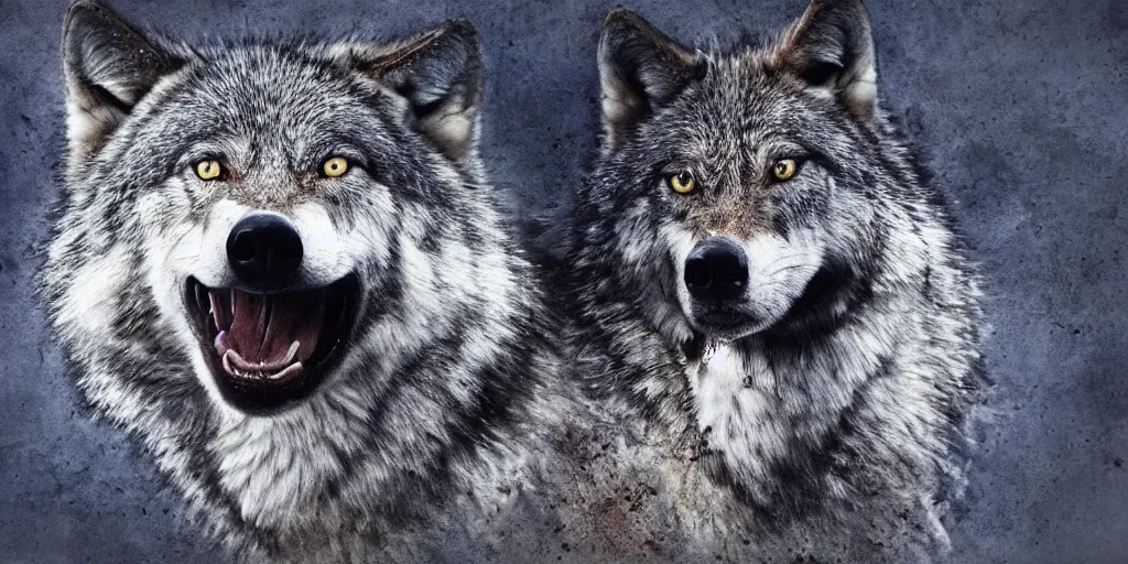 Image similar to a wolf merged with a! crow,! photorealistic, white background