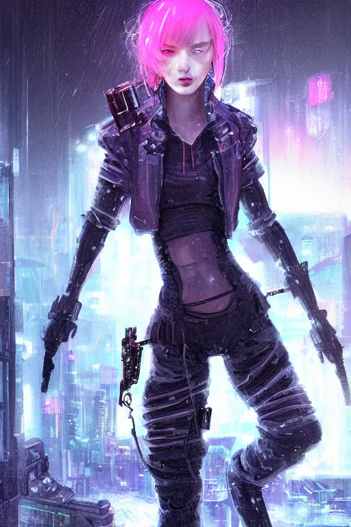 Image similar to portrait futuristic confidence cyberpunk young female Musketeer, in futuristic stormy heavy snowy tokyo rooftop cyberpunk night, ssci-fi, fantasy, intricate, very very beautiful, elegant, neon light, highly detailed, digital painting, concept art, human anatomy, soft light, hdri, smooth, sharp focus, illustration, art by tian zi and craig mullins and WLOP and alphonse mucha