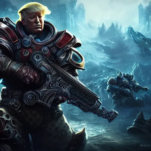 Prompt: Portrait of Trump, League of Legends amazing splashscreen artwork, Gears of War, splash art,natural light, elegant, intricate, fantasy, detailed face, atmospheric lighting, by Greg rutkowski, league of legends splash art, hd wallpaper, ultra high details