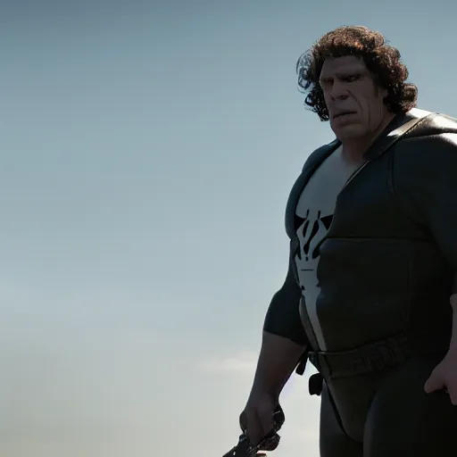 Image similar to Andre The Giant as The Punisher, cinematic, photorealistic, movie still, 8k