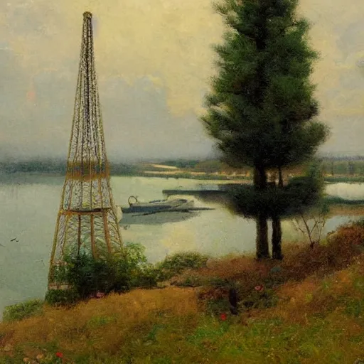 Image similar to uncanny russian 1920's Paris hexagon coot fir tree oboe estuary , by Juan Giménez and Eleanor Vere Boyle and George Inness , panorama , trending on artstation , line art