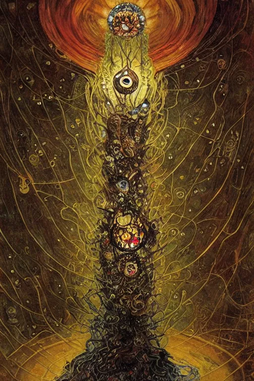 Prompt: The Ghost Lure by Karol Bak, Jean Deville, Gustav Klimt, and Vincent Van Gogh, mystic eye, otherworldly, ornate glowing lantern, radiant halo, shafts of light, shadowy ghost moths, moths, moth silhouettes, ghost whirlwind, tears, crying, fractal structures, arcane, inferno, inscribed runes, infernal relics, ornate gilded medieval icon, third eye, spirals