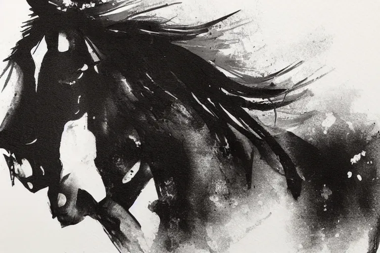 Image similar to bautiful serene horse, healing through motion, minimalistic ink aribrush painting on white background
