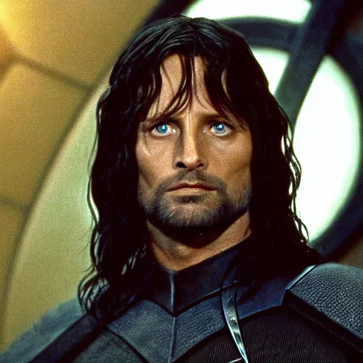 Prompt: A still of Aragorn on Star Trek, sharp focus, high quality, 4k