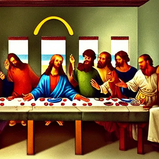 Image similar to McDonald's last supper but Ronald is Jesus