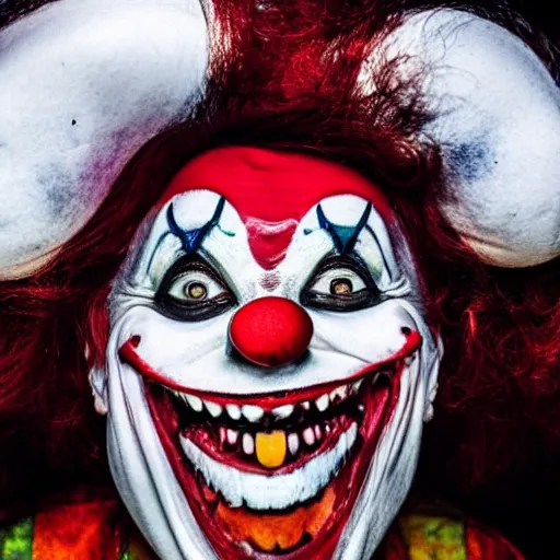 Image similar to photo of a scary clown smiling at the camera