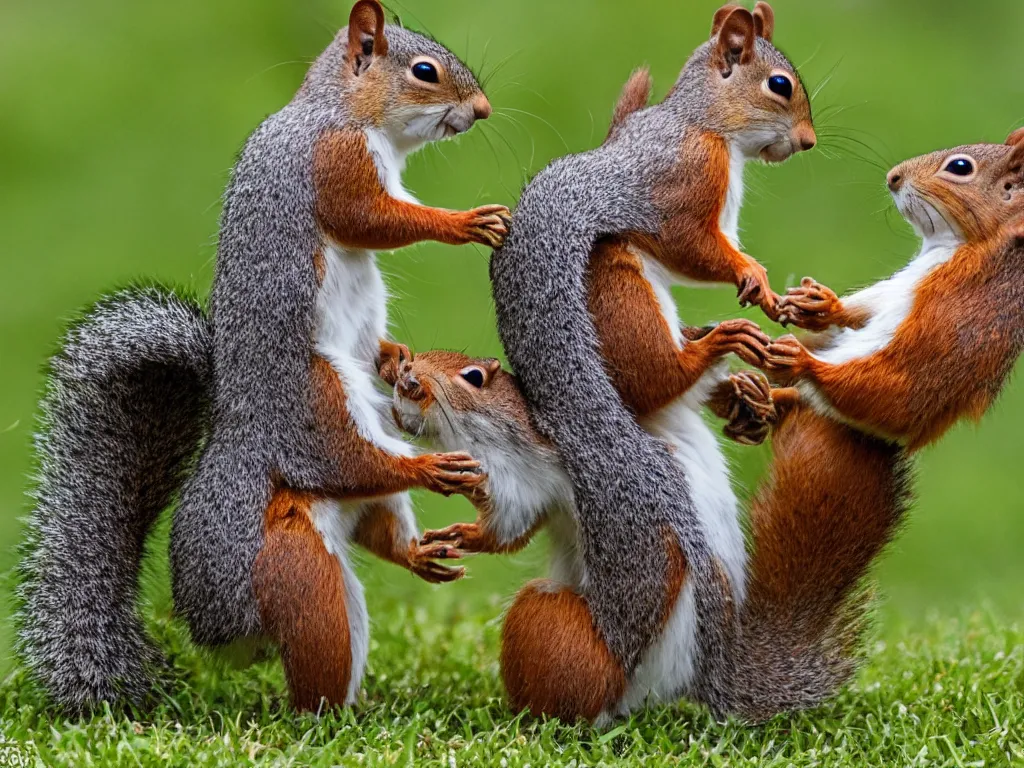 Image similar to two squirrels wrestling in our yard this morning, photograph
