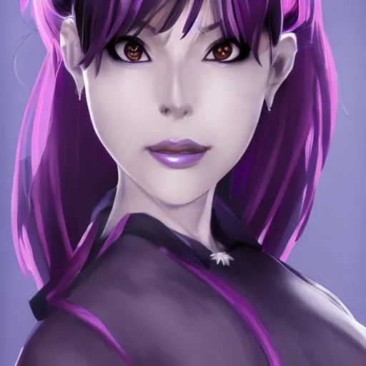 Prompt: Beautiful grown up anime women as a evil witch with purple short hair , pale white skin, artstation , 4K , Highly detailed , high quality , drawn by Henrique Nascimento