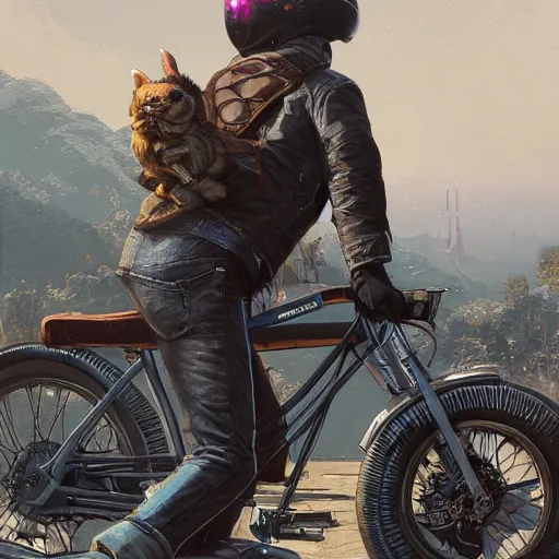 Image similar to highly detailed portrait of youngthank you very much a biker rabbit in gta v, stephen bliss, unreal engine, fantasy art by greg rutkowski, loish, rhads, ferdinand knab, makoto shinkai and lois van baarle, ilya kuvshinov, rossdraws, tom bagshaw, global illumination, radiant light, detailed and intricate environment