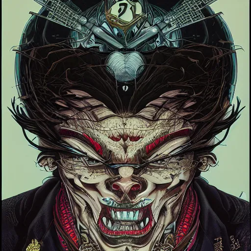 Image similar to portrait of crazy groom, symmetrical, by yoichi hatakenaka, masamune shirow, josan gonzales and dan mumford, ayami kojima, takato yamamoto, barclay shaw, karol bak, yukito kishiro