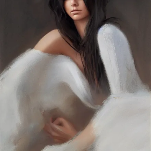 Image similar to fashion model kendall jenner by Ren-Wil Ara by Richard Schmid by Jeremy Lipking by moebius by atey ghailan