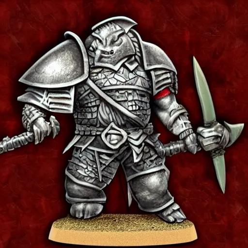 Image similar to ogre warrior wearing plated armor who is holding a battle axe in the style of warhammer fantasy : : head and torso drawing