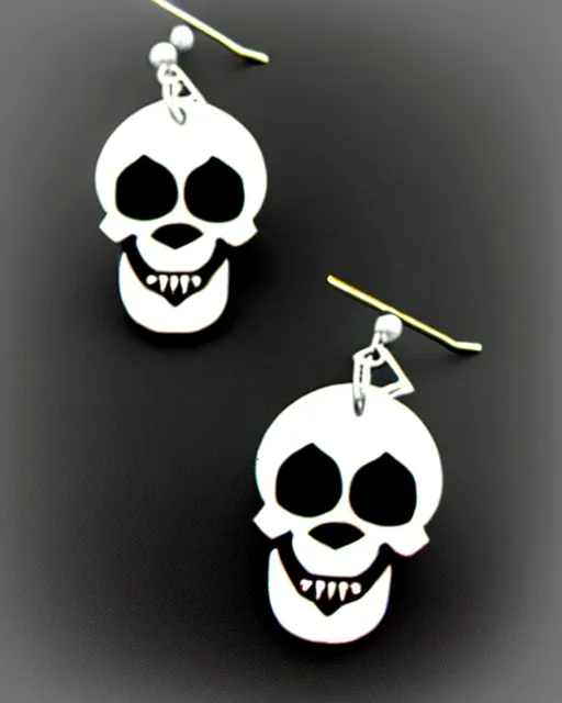 Prompt: spooky cartoon skull, 2 d lasercut earrings, in the style of heavy metal fakk 2