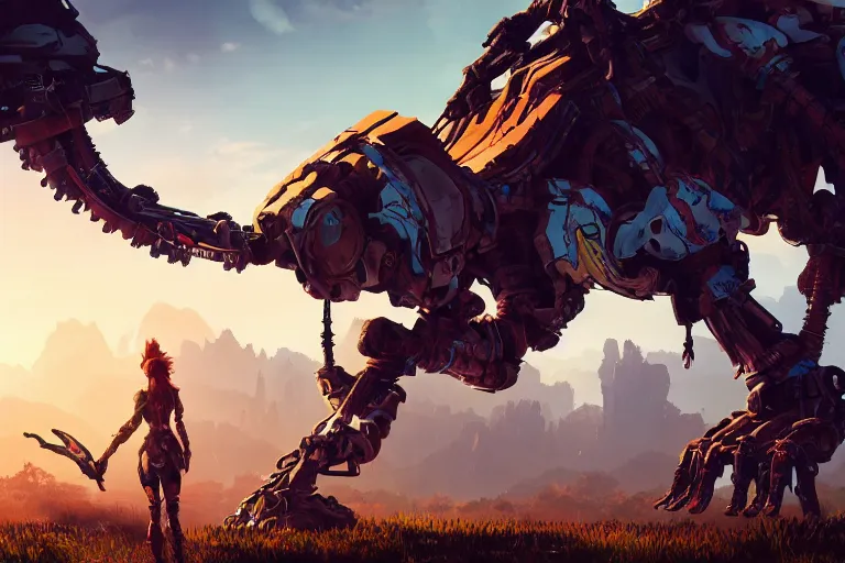 Image similar to tallneck machine mecanical creature robot of horizon forbidden west horizon zero dawn bioluminiscence global illumination ray tracing hdr fanart arstation by ian pesty and alena aenami artworks in 4 k