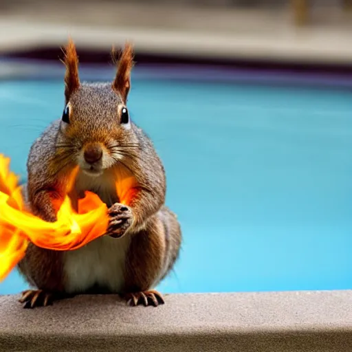 Image similar to A squirrel on fire in a swimming pool