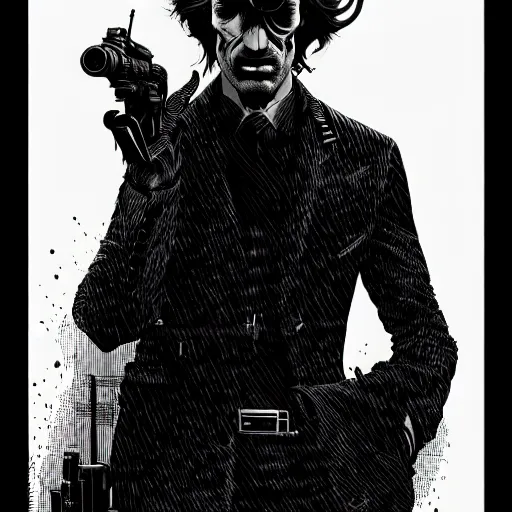 Image similar to male spy portrait dark dramatic light, by killian eng and joe fenton and bernie wrightson and conrad roset, inspired by james bond, etching, fine, sharp high detail,