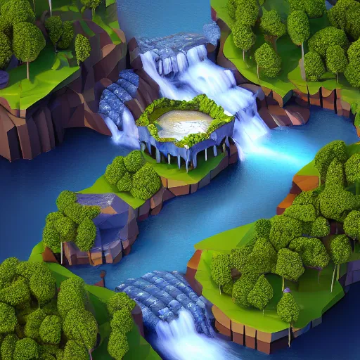 Image similar to manhattan and waterfalls on a floating island in the sky, low poly art, isometric art, 3d render, ray tracing, high detail, artstation, concept art, behance, smooth, sharp focus, ethereal lighting, unreal engine 5