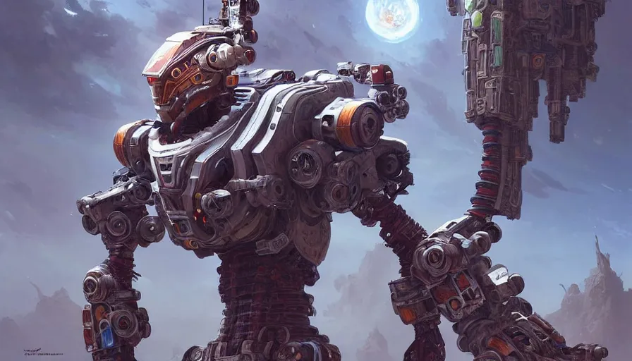 Prompt: a warrior robot astronaut, floral! looks like a machine from horizon zero dawn designed by apple, in socotra island, posing for a fight, intricate, elegant, highly detailed, digital painting, establishing shot, an epic fantasy, artstation, concept art, smooth, sharp focus, illustration, art by artgerm and greg rutkowski, 8 k