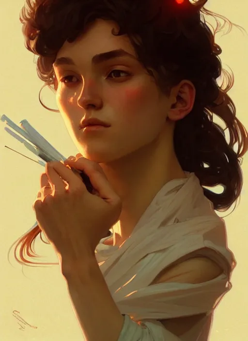 Prompt: young man and a woman, digital painting, artstation, concept art, smooth, sharp focus, illustration, art by artgerm and greg rutkowski and alphonse mucha