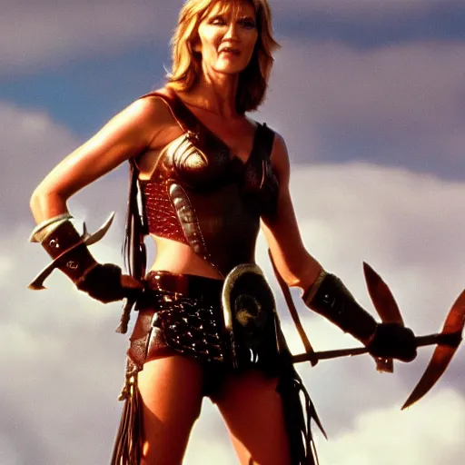 Image similar to tricia helfer as xena warrior princess, movie still, 4k