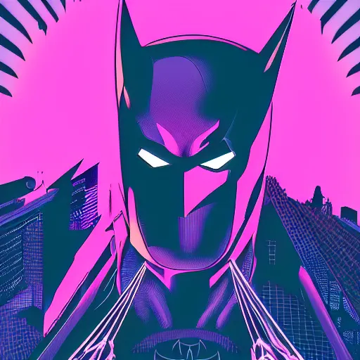 Image similar to batman portrait, synthwave, neon, vector graphics, cinematic, volumetric lighting, f 8 aperture, cinematic eastman 5 3 8 4 film, photorealistic