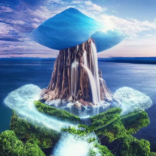 Image similar to “floating island in the sky, with a waterfalls, 4k image, award winning”