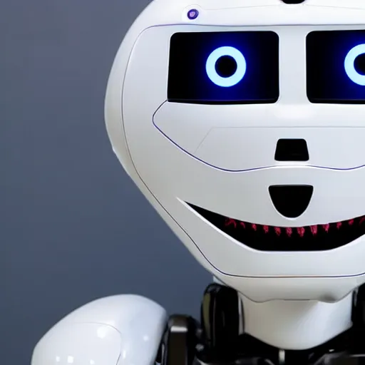 Image similar to evil artificial super intelligence robot smiling after taking over the world, looking at the camera